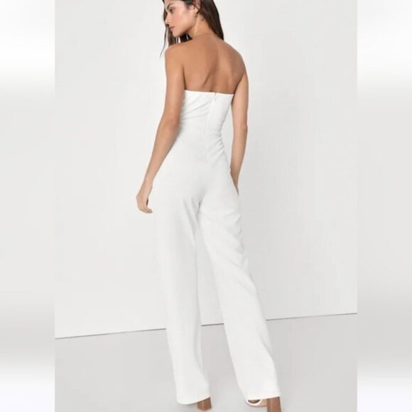 Lulus Surely Stunning Strapless Bustier Jumpsuit Size Small New White Bridal - Picture 7 of 11